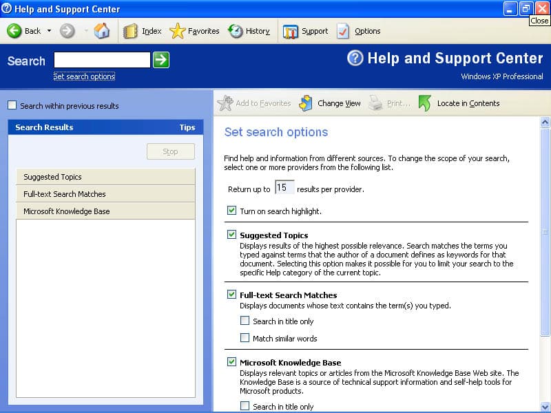 Windows XP Help and Support Center